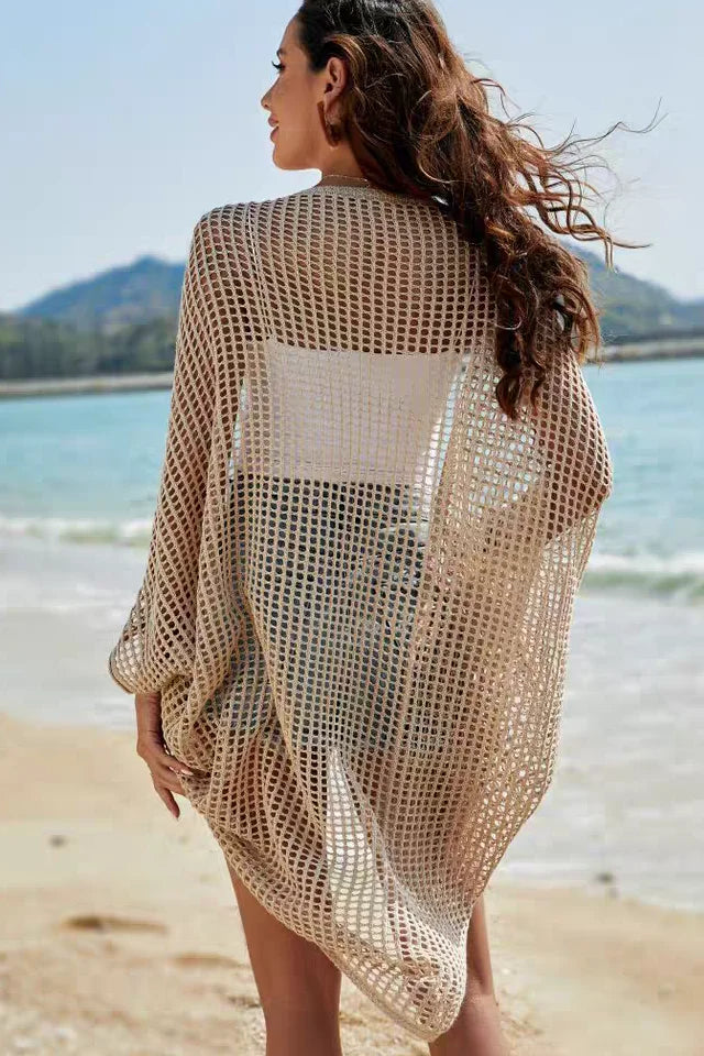 Openwork Open Front Longline Cover Up Crochet Knit Cardigan Sweater for Women Summer Vacation Beach Outfit - Matrix Studios
