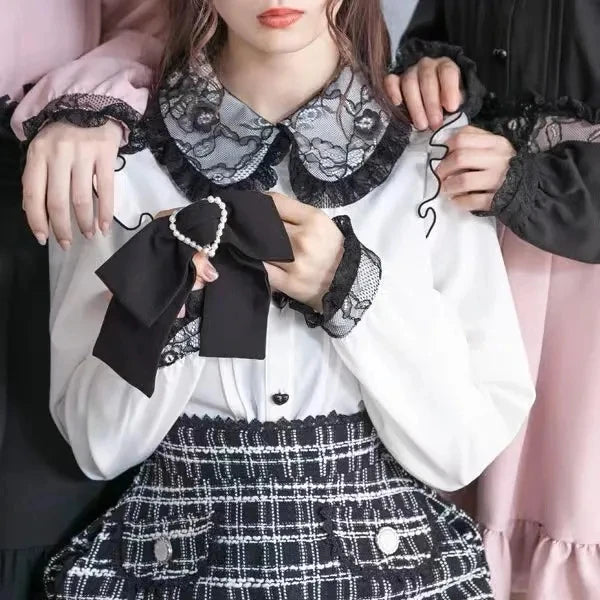 Japanese Gothic Lolita Ribbon Short Suspender plaid Skirt Girls Sweet Cute Lace A-Line Mini Skirts summer2026 black solid kawaii - Matrix-studios.com