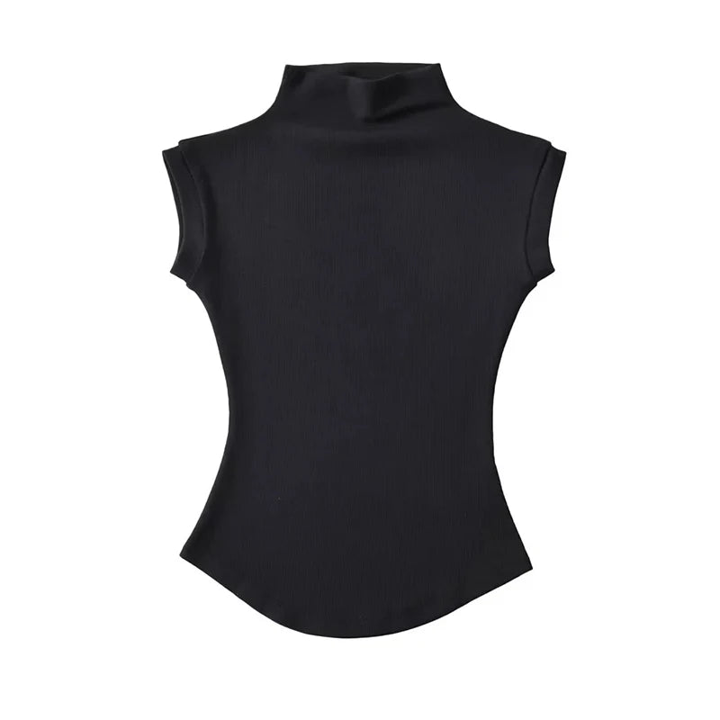 Women Summer Sexy Turtleneck Sleeveless T-Shirts Tops Solid Slim Fit Pullovers Causal Tees Shirts Female Streetwear Basics Tees - Matrix-studios.com