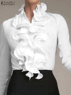 ZANZEA Elegant Women Blouse Ruffles Tops Fashion Long Sleeve Shirts Flounce Blusas Stylish OL Work Shirt Female White Blouses - Matrix-studios.com