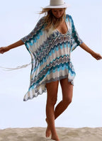 Cotton Crochet Tunic Mini Dresses Women Cover Up Bikini Sexy Hollow Out Deep V Neck Lace-Up Summer Vestidos Boho Beach Robe - Matrix Studios
