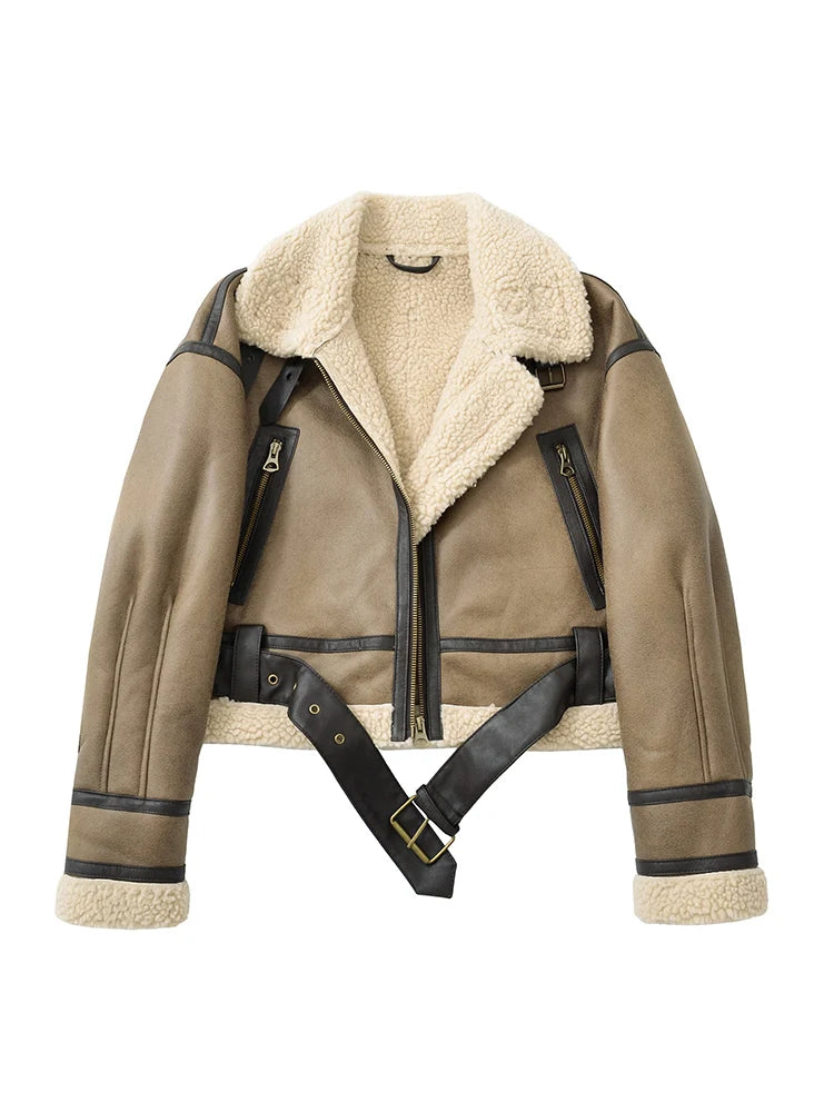 Ailegogo Autumn Winter Women Warm Loose Faux Lamb Fur Short Coat Streetwear Female Retro Zipper Spliced Coat Outwear - Matrix Studios