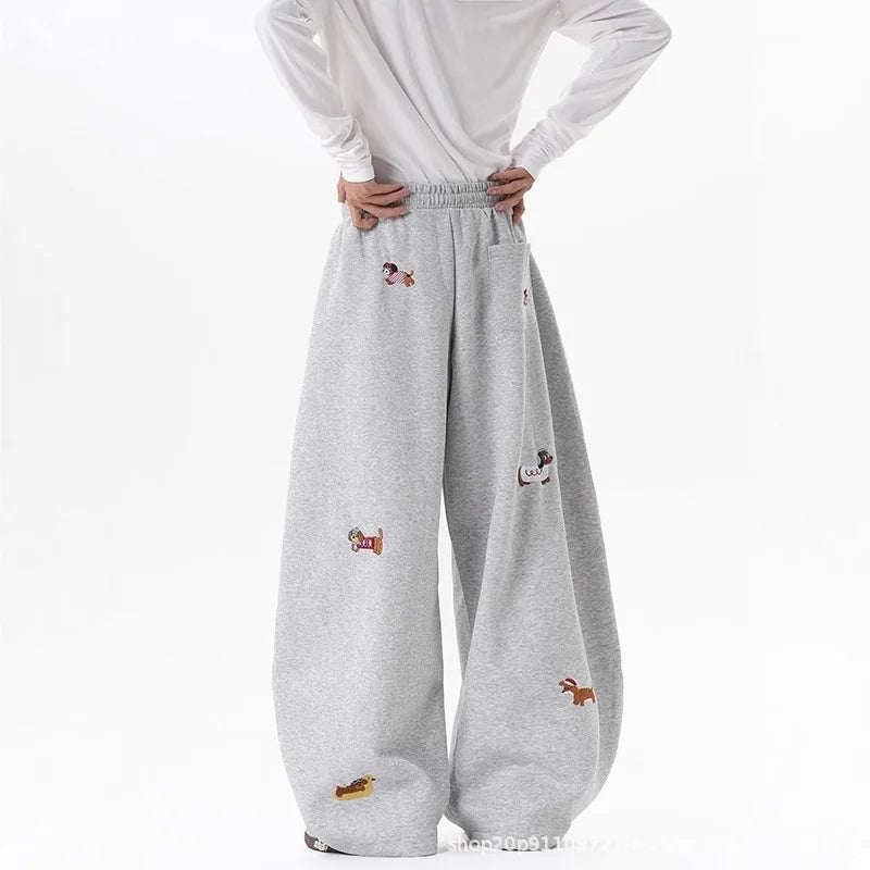 Embroidery Sausage Dog Sweatpants Loose Casual Joggers Wide Leg Couple Streetwear Fun Fashion Comfortable Pants Baggy Sweatpants - Matrix-studios.com