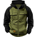 Men's Hooded Sweatshirt Zipper Patchwork Fleece Jacket Warm Sporty Autumn Winter with Multiple Pockets Fashionable Hood - Matrix Studios