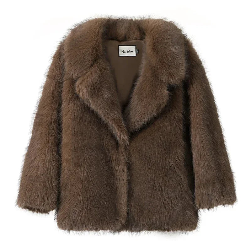Neo Mint 2024 Winter Faux Fur Coat Women Brand Fashion Fluffy Fox Fur Outerwear Overcoat Girl Street Style Furry Warm Jacket - Matrix Studios