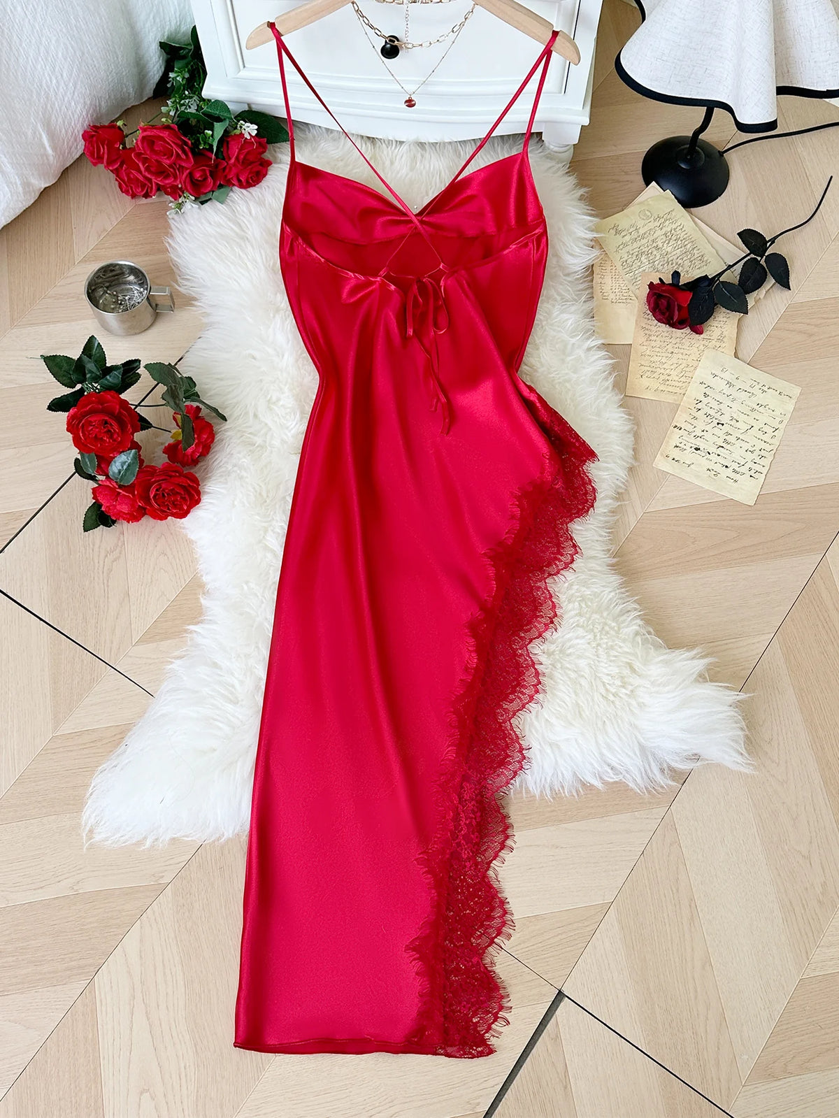 Sexy Lace Patchwork Pajamas Comfortable And Casual Long And Comfortable Women's Nightgown - Matrix-studios.com