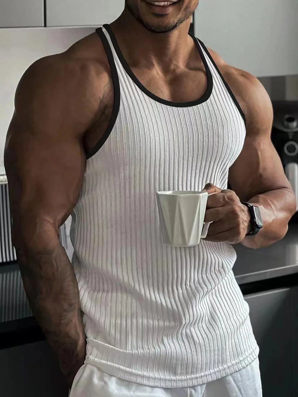 Men's quick drying elastic fitness clothes gym runningslim fit vertical stripessleeveless fashion summer new style - Matrix Studios
