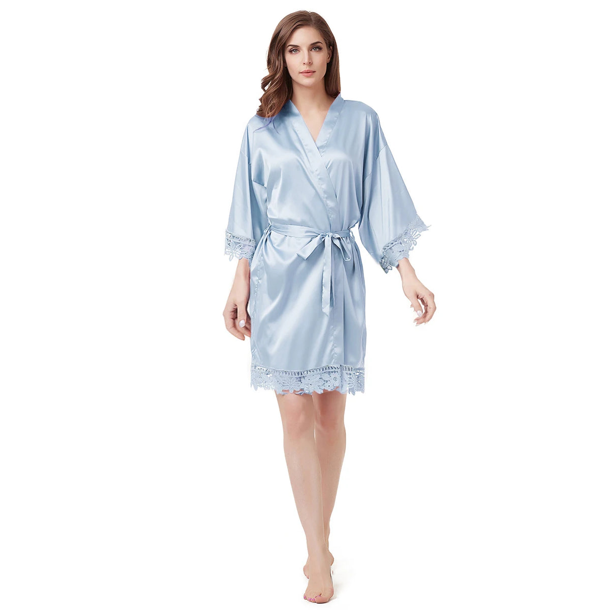 Bride Bridesmaid Lace Silky Satin Loungewear Monring robe  A9007 - Matrix-studios.com