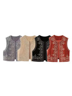 Vintage Autumn Velvet Embroidered Vest Sleeveless Jacket Women V Neck Chic Waistcoats Female Fashion Vests Coat 2023 - Matrix Studios