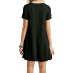 Women Casual Short Sleeve T Shirt Dress Vintage O Neck Print Loose Mini Dress Elegant Simple Mini Dress Streetwear Sundress - Matrix-studios.com