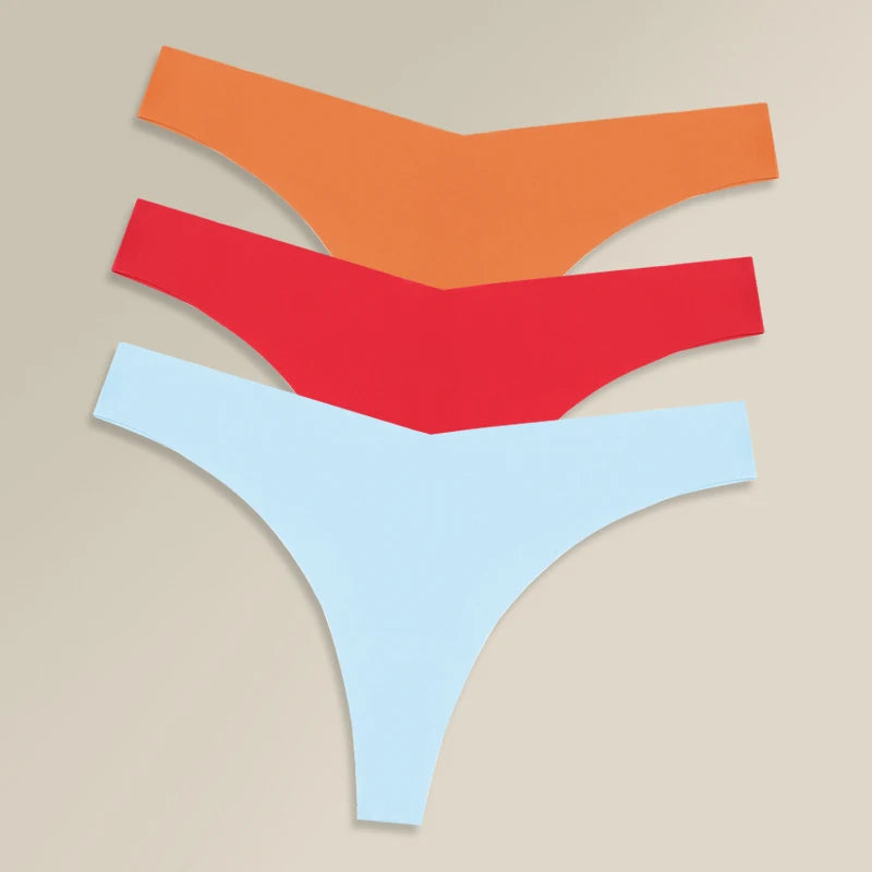3PCS Women Ice Silk Seamless Thongs Underpants Sexy V-Waist Ultra-thin Panties Girls Low Rise Invisible G-string Lingerie XS-XL - Matrix Studios