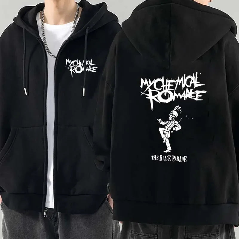 Men Fashion Hoodies Jacket Coats My Chemical Romance Mcr Dead Zipper Hoodie Top Loose Black Parade Punk Emo Zip Up Sweatshirt - Matrix Studios
