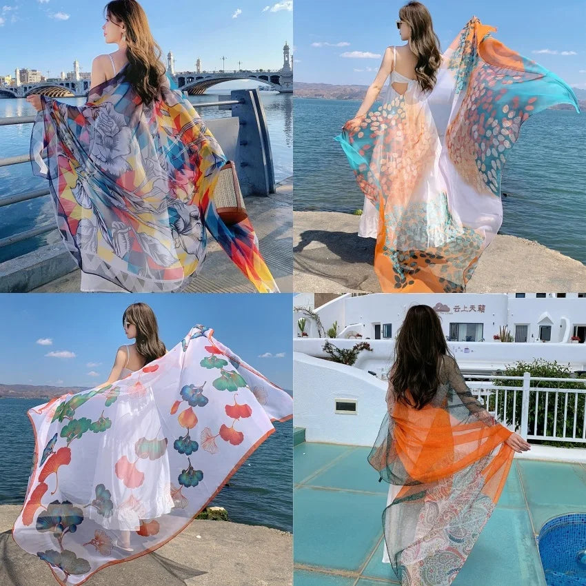 Thin Transparent Travel Beach Sunscreen Scarf for Women Bikini Large Shawl Sarong Wrap Brazilian Swimsuit Cover-ups 125x180cm - Matrix Studios