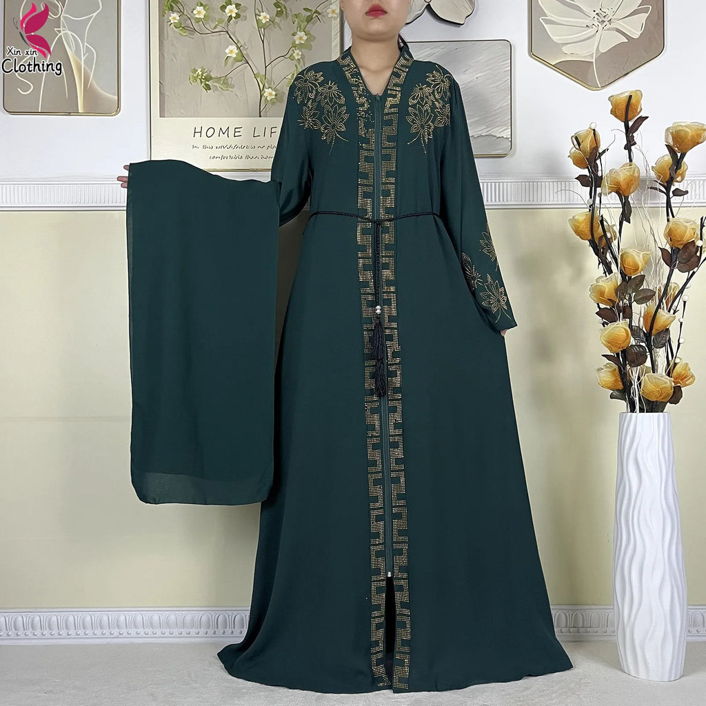 New Muslim Abayas For Women Long Sleeved Dress Dubai Lady Elegant Long Dress Islam Clothing African Abaya Loose Robe With Turban - Matrix-studios.com