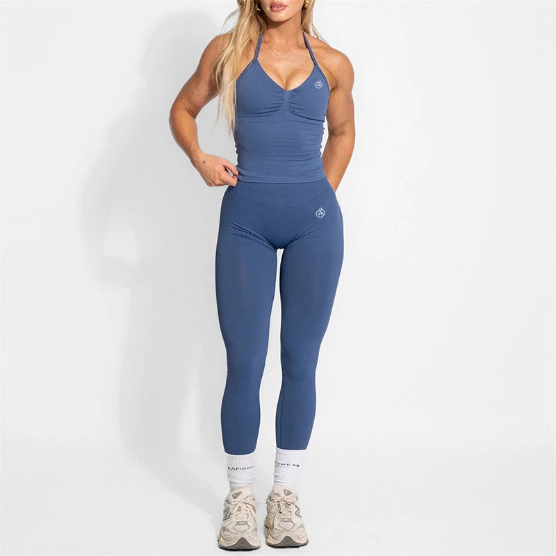 Women's Yoga Set Bum Balance Fitted Halter Tops & Shaping Pants 2pcs Yoga Sportwear Workout Gym Clothing High Waist Leggings Set - Matrix-studios.com