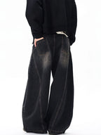 Vintage Black Washed Baggy Jeans Pants Men Wide Leg Curved Blade Pants Streetwear Cowboy Casual Denim Straight Trousers - Matrix Studios