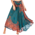 Boho Skirts Women Rayon Beach Long Dress Summer Bohemian Jupe Longue Femme Elastic Waist Print Floral Bandage Halter Hippie - Matrix Studios