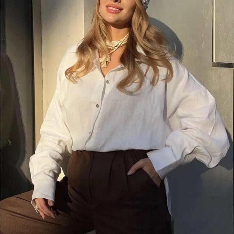 We.Fine Women's Shirt Elegant Long Sleeve Blouse Spring Vintage Basic Top Collar Cotton Shirt for Women - Matrix-studios.com