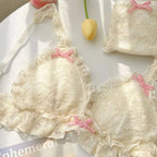 Japanese girl underwear female sweet cute pure desire without underwire bow lace edge thin bra set - Matrix-studios.com