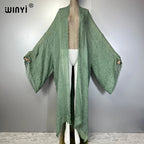 WINYI Geometric Print Kimono Kaftan Beachwear Cardigan Evening Dress Abaya Dubai Luxury Cover-Ups Beach Outfits Women Long Dress - Matrix Studios