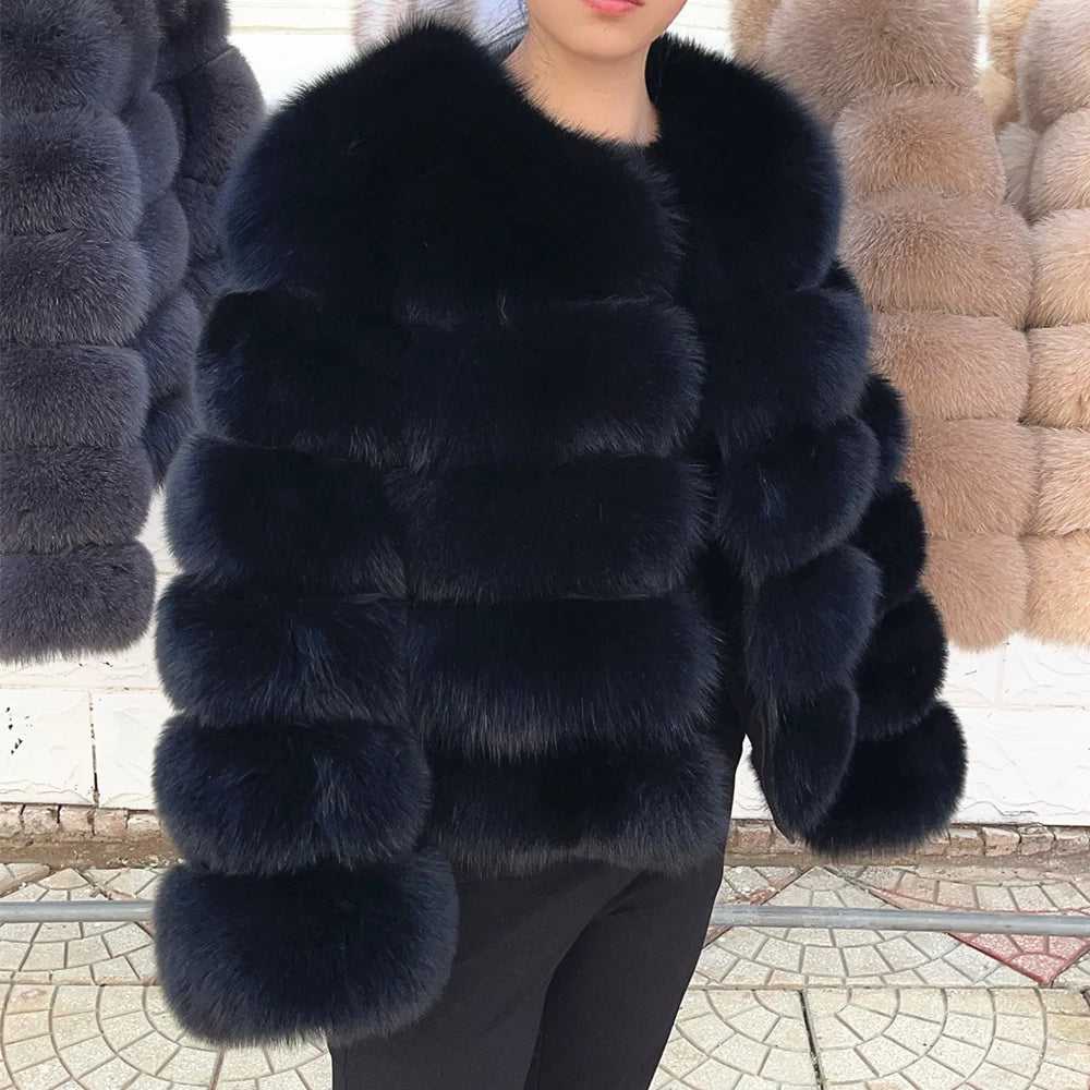 QUEENTINA 50cm Real Fox Fur Coat Women'S New Fashion Winter Furry 2025 Leather And Skin White Clothing Natural New & Jackets - Matrix Studios