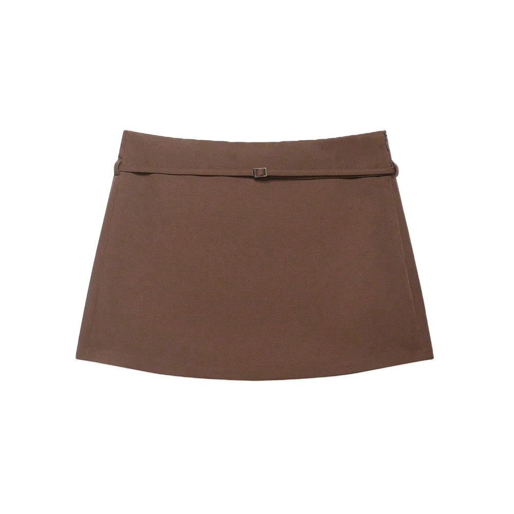 Women's Solid Color Skort with Belt Side Zipper Casual Shorts Skirts Fashionable And Stylish Women's Clothing - Matrix Studios