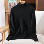 Autumn And Winter New 100% Mink Cashmere Sweater Ladies' High Lapel Solid Color Padded Pullover Wool Knitted Bottoming Shirt - Matrix Studios
