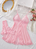 Sexy Lingerie Set Women Erotic Bra Nightdress Sexy Lace Sleepwear Solid Slim Soft Dresses V Neck Full Slip Sleepwear & Dresses - Matrix-studios.com