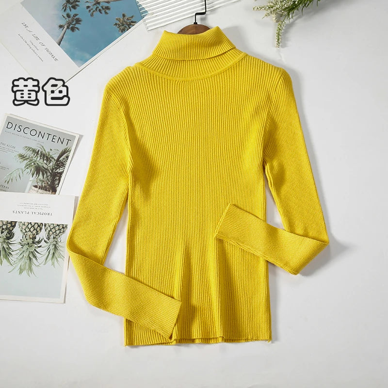 2026 Simple Women Turtleneck Sweater Winter Fashion Pullover Elastic Knit Ladies Jumper Casual Solid Black Female Basic Tops - Matrix Studios