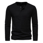 Men Long Sleeved T-shirt Cotton Slim Fit Bottoming Shirt Fitness Tops Tees Button Neck Casual Cozy Tshirt - Matrix Studios