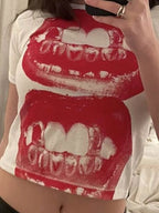 Punk Y2K Baby Short Sleeve Top Gothic Street T-shirt Women's Leisure Basic T-shirt Women's 2024 Summer Top E Girls' Gothic EMO - Matrix-studios.com