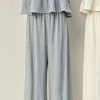 Faionable round Ne Svel Top High Waist Straight Leg Pants Women's Summer New Sle Korean Version Two-Piece Set - Matrix-studios.com