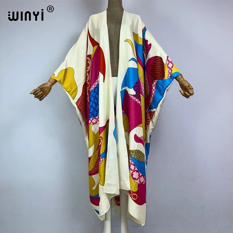 WINYI Kimono Africa Summer Boho Print Beach Outfits for Women Cover-Up Long Coat Elegant Coat Beach Outfits for Women Maxi Dress - Matrix Studios