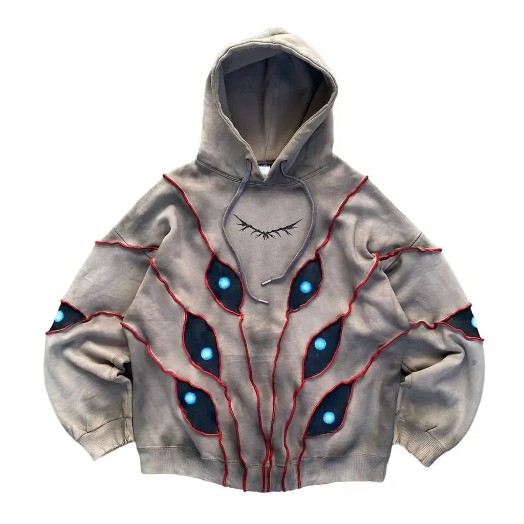 Gothic Punk Eye Pattern Patchwork Hoodies Women Y2k Top New Retro Loose Long Sleeve Sweatshirt Men and Women Hoodie Streetwear - Matrix Studios
