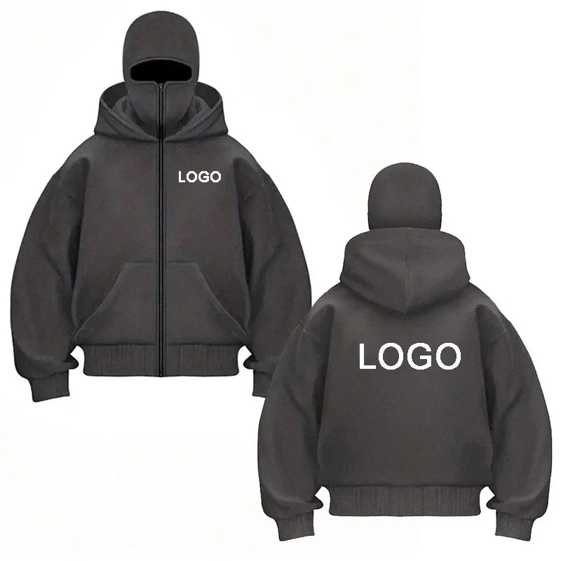 Customized Double-hooded Zipper Hoodies Men Personality Printed Long Sleeve Zip Up Sweatshirts Women Ninja Mask Pullovers Jacket - Matrix Studios