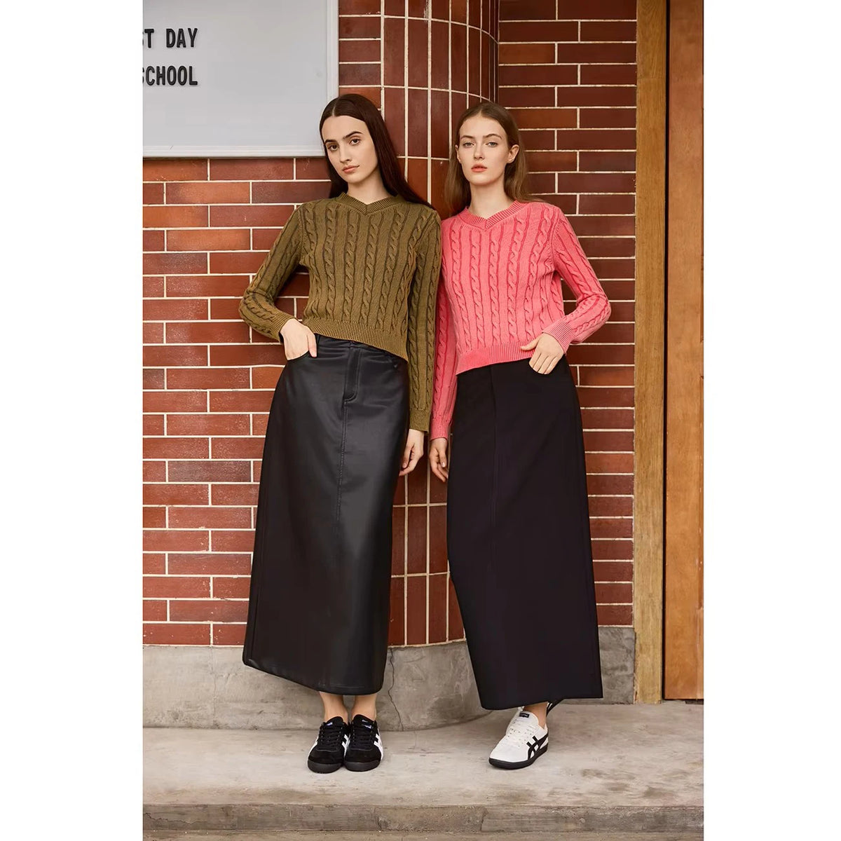 AP 2026 Women Washed Sweater Autumn and Winter Cable Sweater Stretch Skirt and Fashion Leather Skirt - Matrix Studios