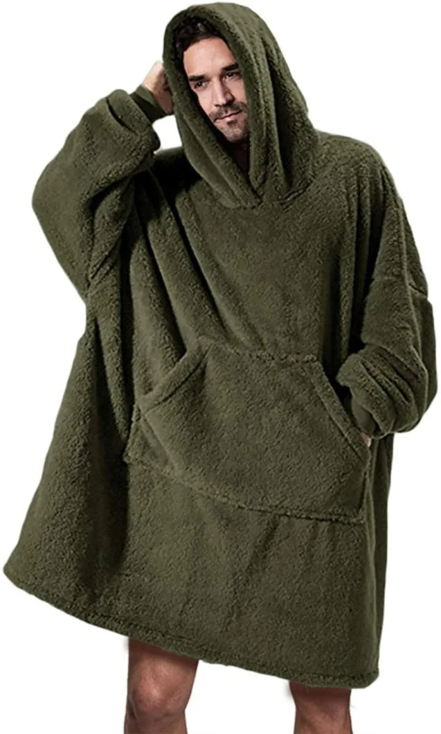 New Winter Women Double-faced Fleece Hoodie Blanket Oversize Large Pocket Warm Couple Loose Sweatshirts Women And Men Robe - Matrix Studios