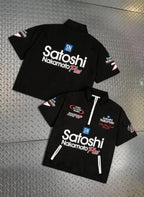 New Satoshi Tshirts Hip Hop Street Workwear Pocket Half Zip Lapel Casual Breathable Short Sleeved Shirts Men Women Summer Outfit - Matrix-studios.com