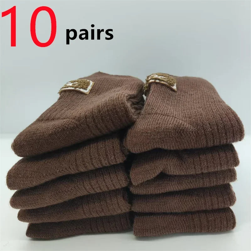 5/10 Pairs Socks Women Luxury Designer Cashmere Wool Sock Solid Warm Thick Pile Embroidered Logo Mid-Calf female Snow Boot Socks - Matrix Studios