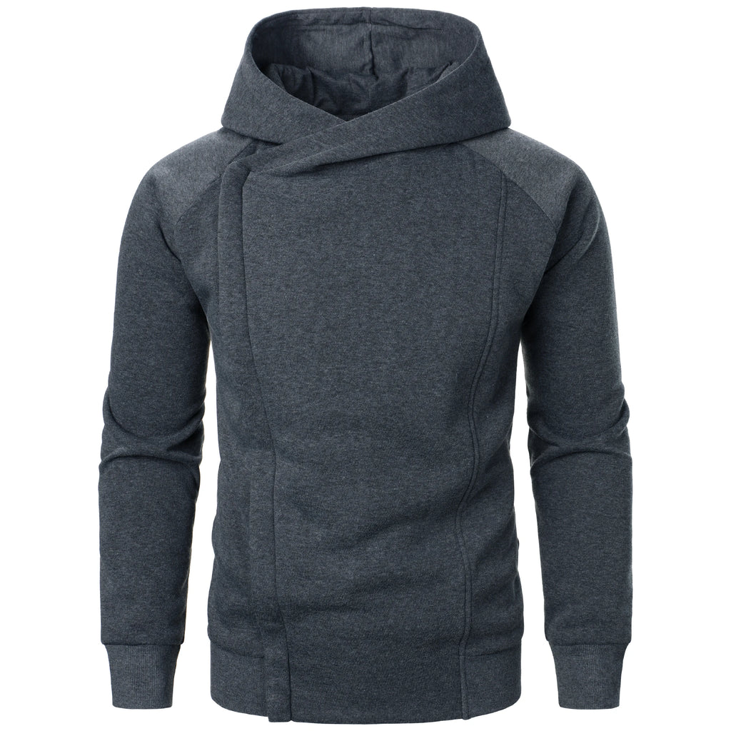 Autumn winter men's solid color hooded top Long sleeve side zipper design hoodie - Matrix Studios