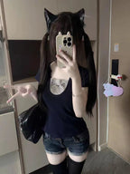 Embroidered Shoulder Polo Neck Short Sleeve T-shirt Female Summer Design Hot Girl Vintage Preppy Style Short Thin Tees Outfits - Matrix-studios.com