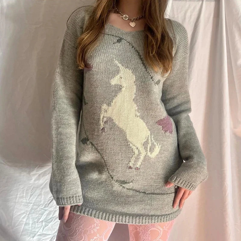 Black Swan Graphic Print Women Sweet Cute Turtleneck Knitted Sweater Y2K Style Winter Harajuku High Street Casual Warm Pullover - Matrix Studios