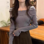 Solid Sexy Slim Off Shoulder Slash Neck Long Sleeve Knitting Sweater Women Jumpers Office Fashion New - Matrix Studios