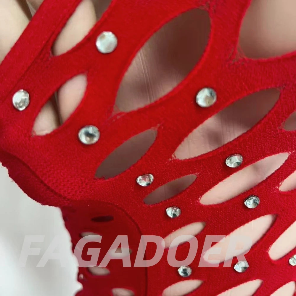 FAGADOER Sexy Hollow-out Rhinestone Patchwork Bodycon Rompers Woman Halter Sleeveless Backless Jumpsuits Female Party Clubwear - Matrix Studios