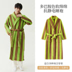 2025 New Autumn/Winter Women's Sleepwear Thick Velvet Warm Robe Couple Coral Velvet Striped Lengthed Home Clothes Bathrobe - Matrix-studios.com
