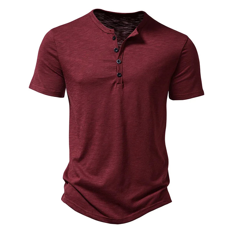 Henley Collar Summer Men Casual Solid Color Short Sleeve T Shirt for Men Polo men High QualityMens T Shirts - Matrix Studios