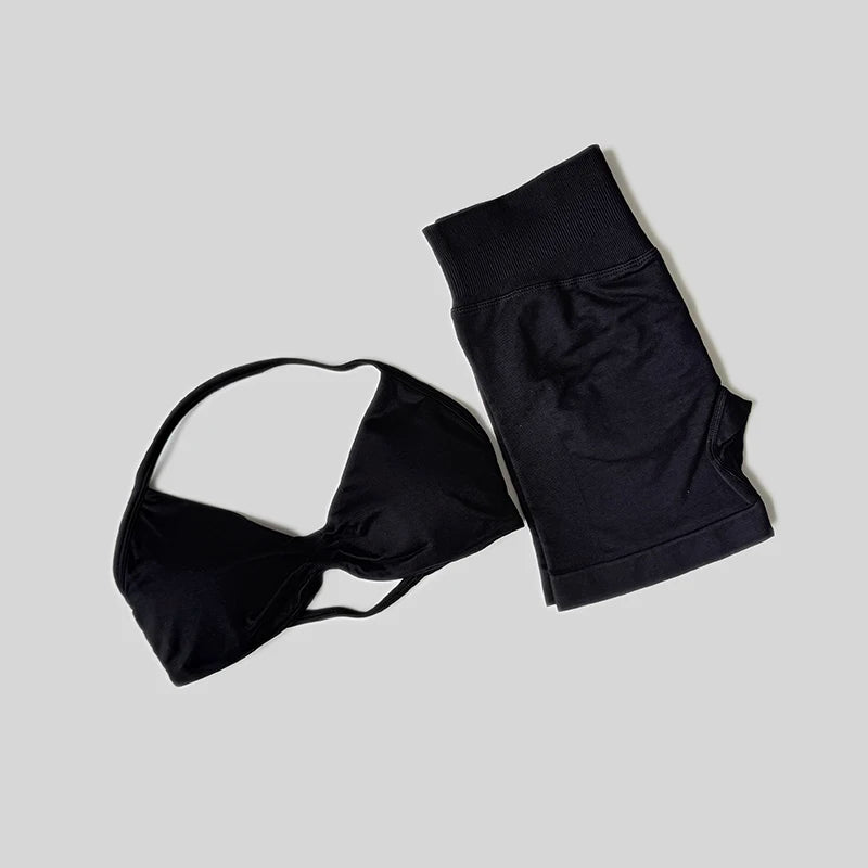 WAREBALL Gym Set Women 2 Piece Sets Halter Neck Tank Tops High Waist Scrunch Seamless Shorts Sport Suit Sportswear Workout Set - Matrix-studios.com
