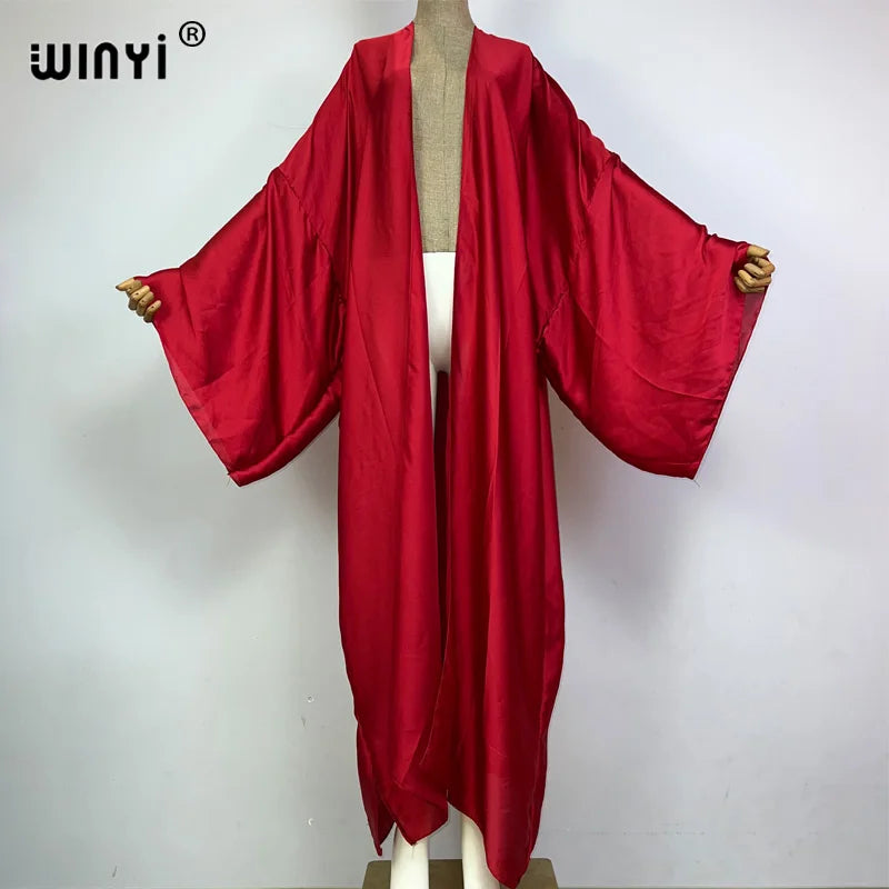 WINYI Kimono Boho Monocolour Kaftans Beach Wear Elegant Купальник Holiday Beach Outfits for Women Cover Ups Comfortable Dress - Matrix Studios