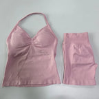 No Logo 2 Pieces Sports Set Women Backless Tank Tops High Waist Scrunch Seamless Shorts Gym Set Sportswear Workout Set Yoga - Matrix-studios.com