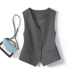 Spring Summer Korean Fashion Vest 2025 New Women Short Fashion V-neck Sleeveless Casual Blazer Waistcoat Coats Female Tops - Matrix Studios